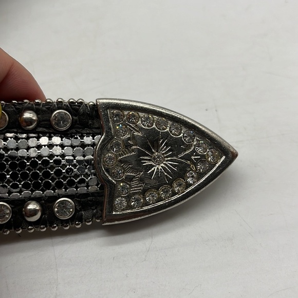 Nocona Black Silver Bling Western Belt leather with rhinestones Sz XL main image 11